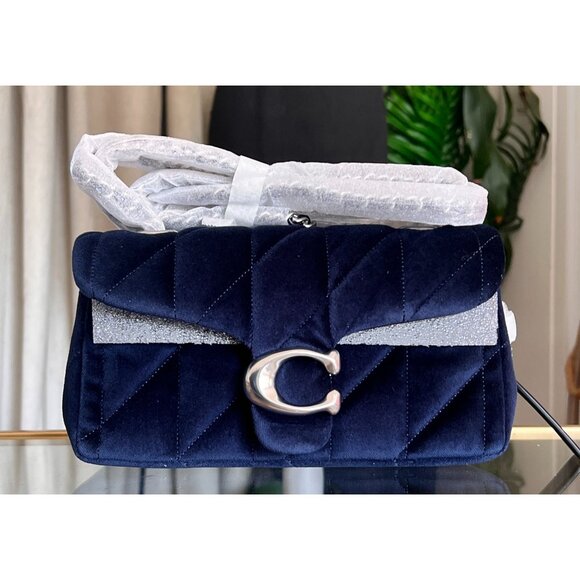 NEW WITH TAGS!! SOLD OUT!  AUTHENTIC Coach Blue Velvet Quilted Tabby 20 - Picture 1 of 14